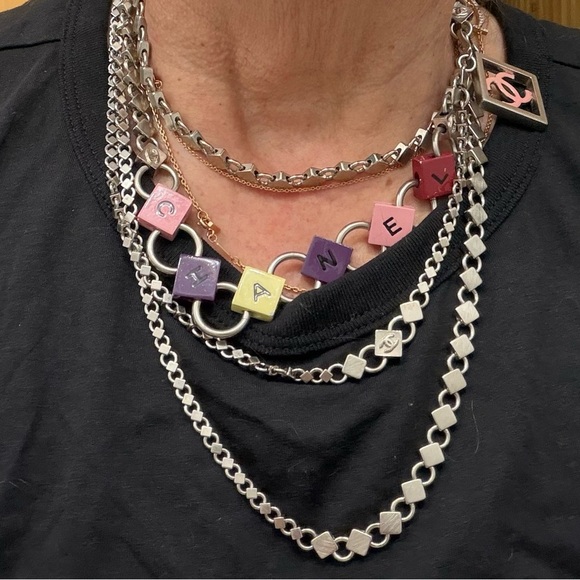 CHANEL Vintage Silver Multi Chain Block Letters Logo Belt or Necklace main image 6